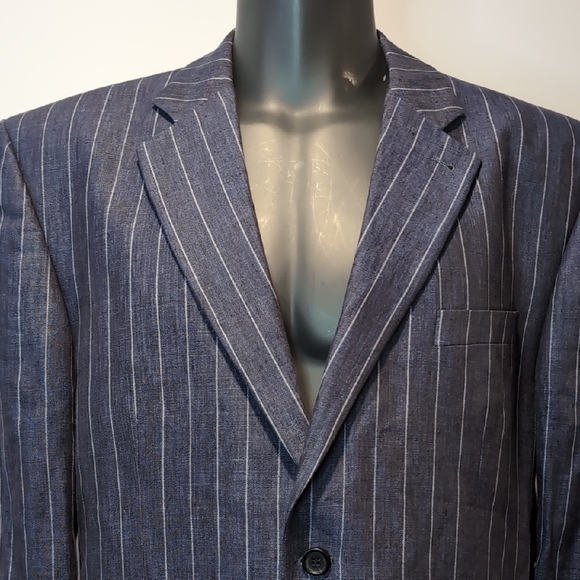 Bison Blue Pinstripe Linen Blazer - Picture 2 of 9
